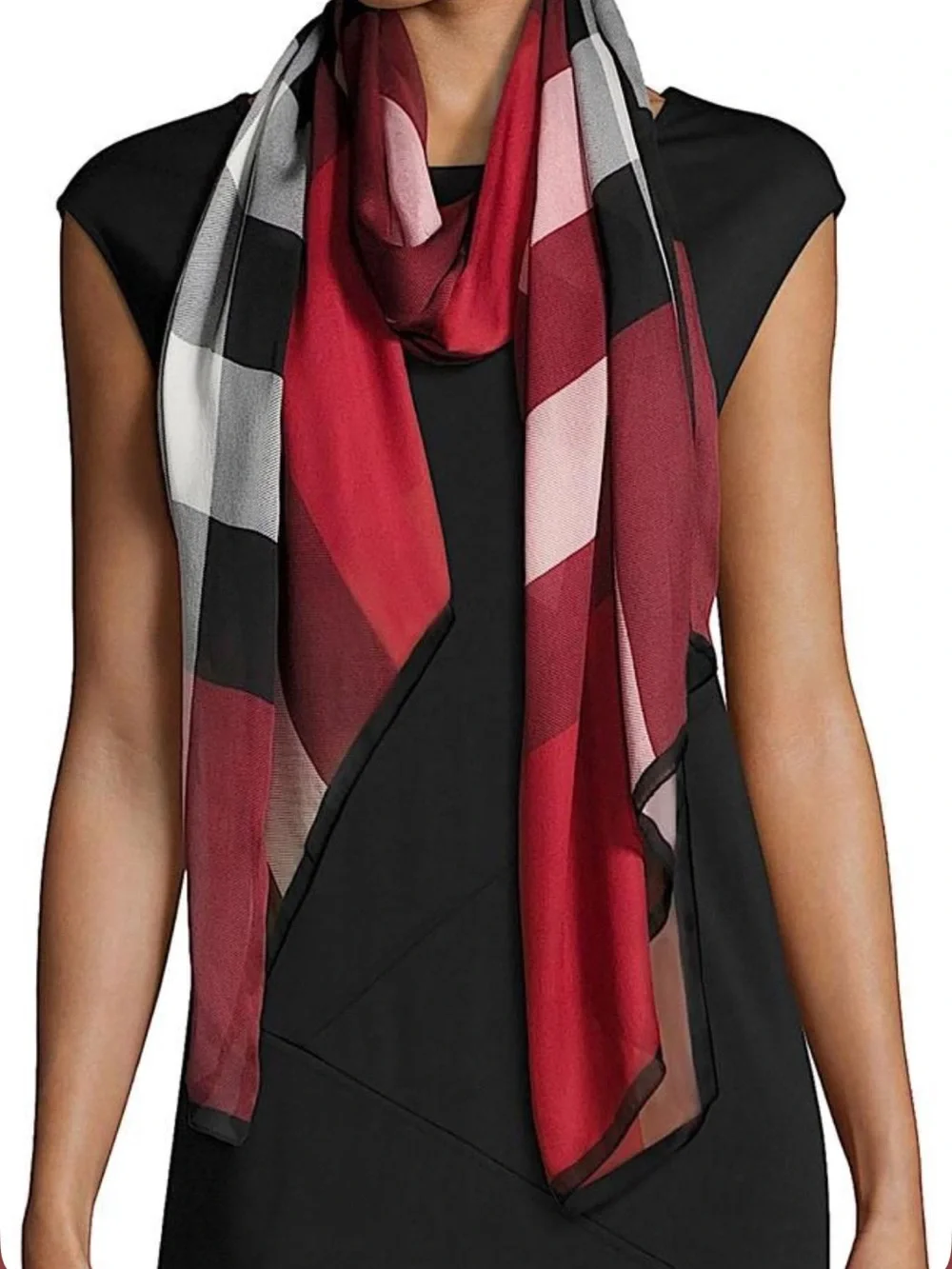 Authentic Burberry Plaid Mega check Lightweight Women's Scarf - Picture 1 of 13